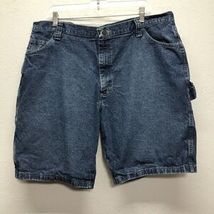 Wrangler Carpenter Shorts Mens 40 Blue Denim Cotton Flat Front 10" Inseam